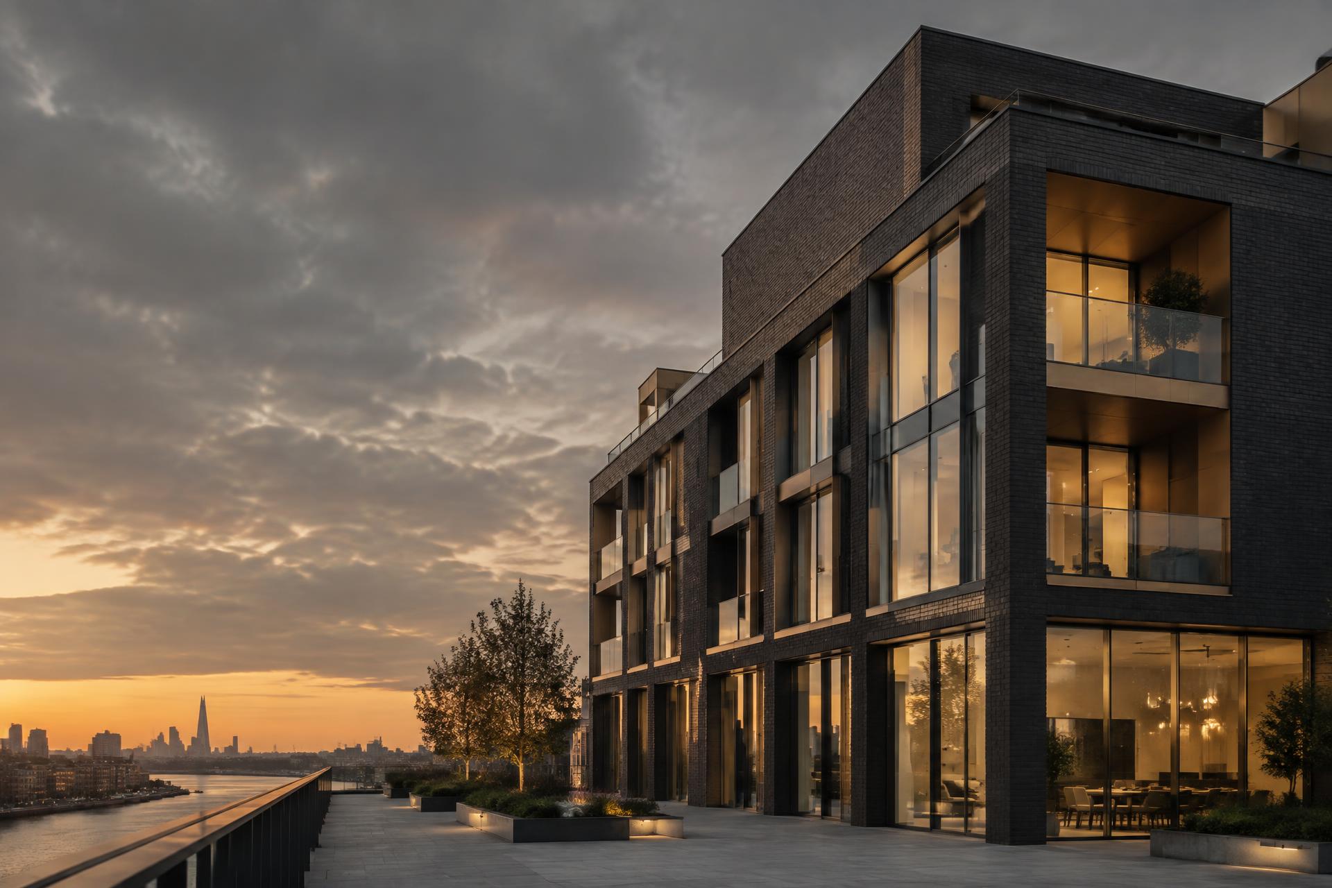Contemporary British architecture at dusk